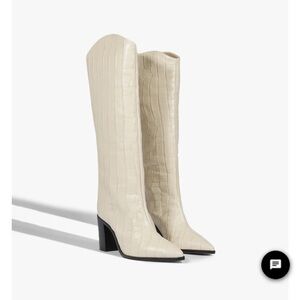 Schutz Maryana Crocodile-Embossed Block Boot in Eggshell